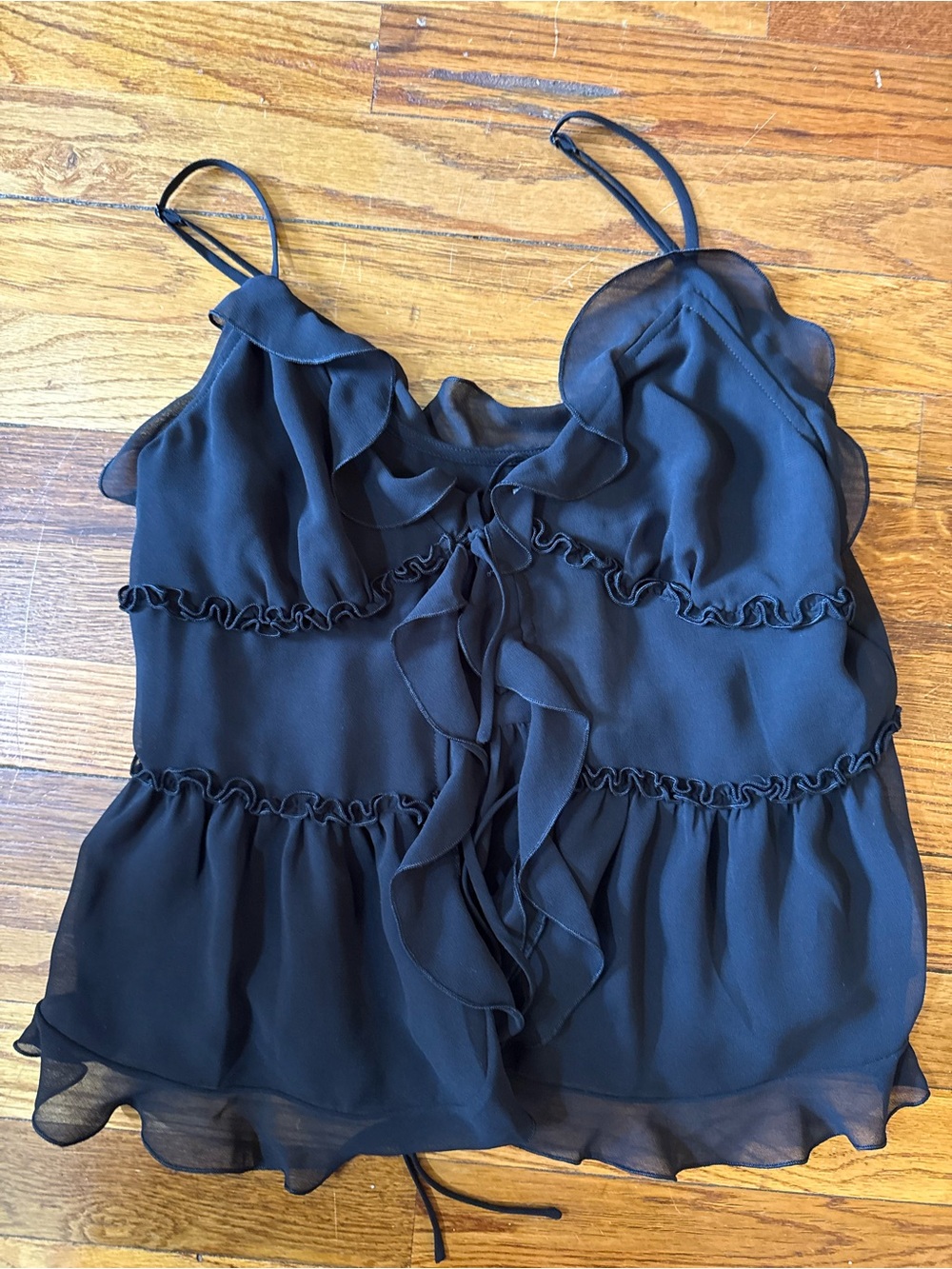 Aritzia Black Ruffle Chiffon Spaghetti-Strap Camisole
